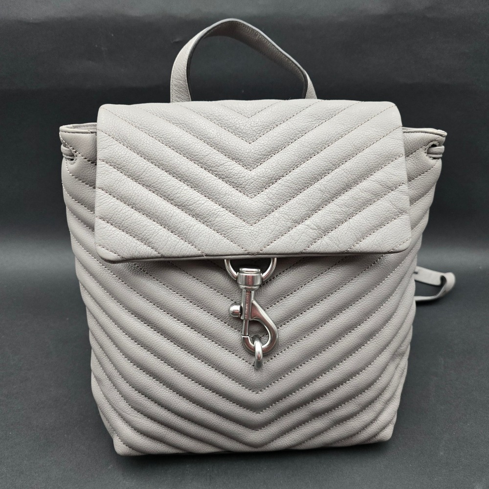 Rebecca Minkoff Julian Chevron Quilted Leather Backpack Grey Silver Hardware